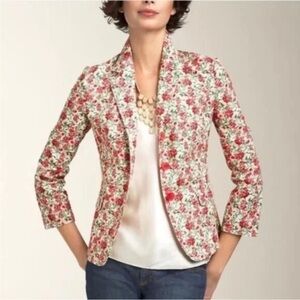 TALBOTS Women's Grace Rose Pink Floral Blazer Jacket, Size 16 3/4 Length Sleeves